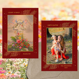 Cartão De Festividades Páscoa Floral Cross Cristo é a família Risen Foto