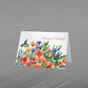 Cartão De Festividades Páscoa Floral de Hummingbird bonito Laranja