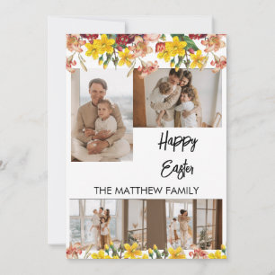 Cartão De Festividades Páscoa floral elegante, colagem de fotos de famíli