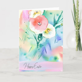 Cartão De Festividades Páscoa floral personalizada em aquarela rosa e ama