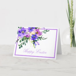 Cartão De Festividades Páscoa floral personalizada em aquarela rosa e rox