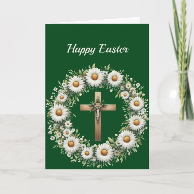 Cartão De Festividades Páscoa Floral Wreath Cross Ilustração (Frente)
