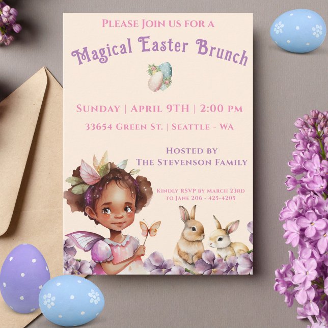 Cartão De Festividades Páscoa Flores Roxas Garota e Bunnies (Criador carregado)