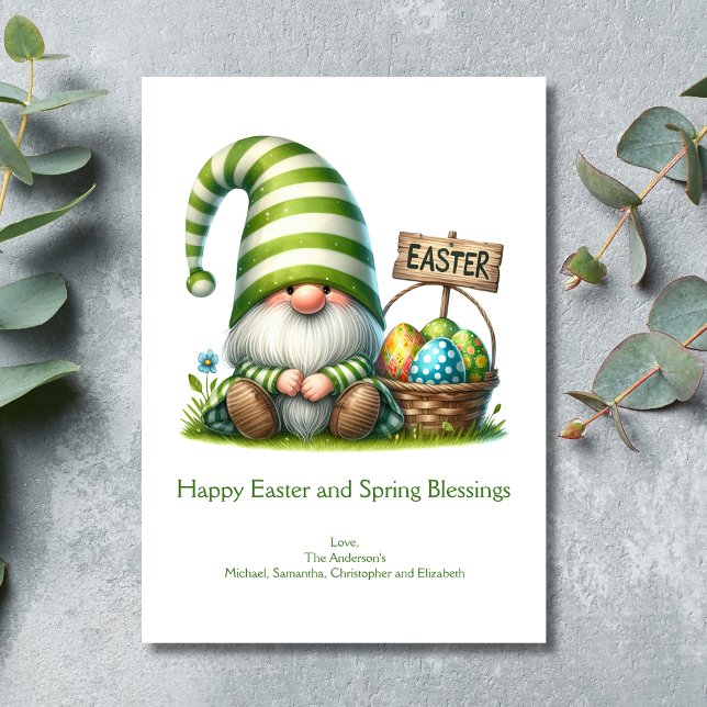 Cartão De Festividades Páscoa Gnomo Primavera felz pascoa (Easter Spring Greeting Card with Cute Adorable Gnome)