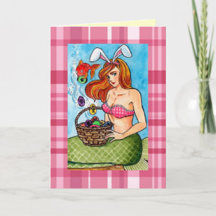 Cartão De Festividades Páscoa Mermad e seu ajudante