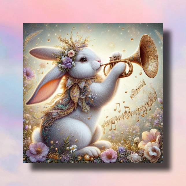 Cartão De Festividades Páscoa Musical Bunny Horn Pastel Flores (Criador carregado)