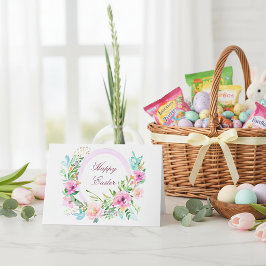 Cartão De Festividades Páscoa personalizada do círculo floral de cor d'ág