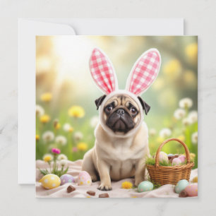 Cartão De Festividades Páscoa Pug com Erros de Coelho