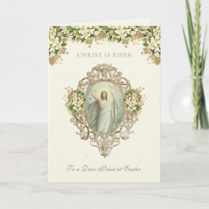 Cartão De Festividades Páscoa Religiosa Ressurreição Jesus Padre