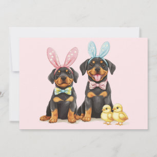 Cartão De Festividades Páscoa Rottweiler Cães Coelhinhos