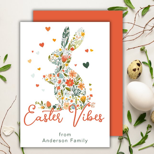 Cartão De Festividades Páscoa Vibes Floral Silhouette Família Bunny (Criador carregado)