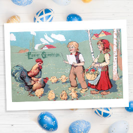 Cartão De Festividades Páscoa Vintage Família Aves