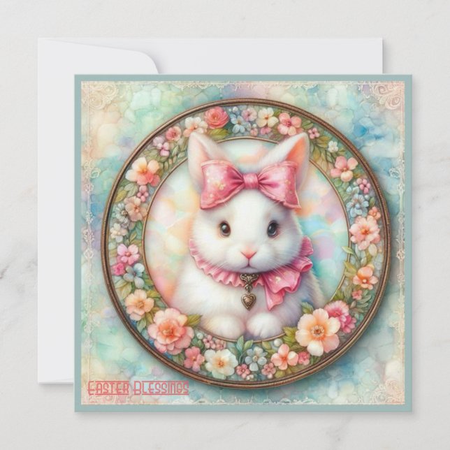 Cartão De Festividades Páscoa Vintage ~ SAUDAÇÕES DE PÁSCOA ~ Coelho ~ (Frente)