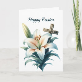 Cartão De Festividades Páscoa White Lily Cross Illustration