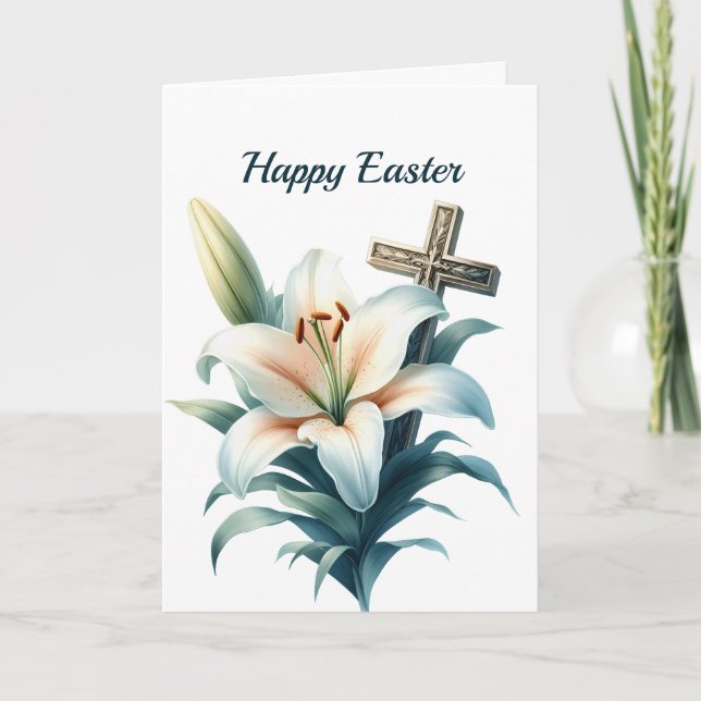 Cartão De Festividades Páscoa White Lily Cross Illustration (Frente)