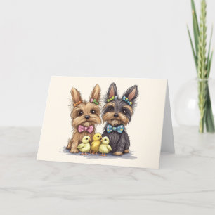 Cartão De Festividades Páscoa Yorkshire Terrier Dogs