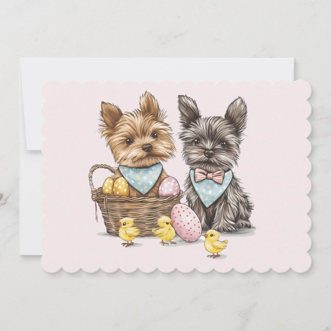 Cartão De Festividades Páscoa Yorkshire Terrier Dogs (Frente)