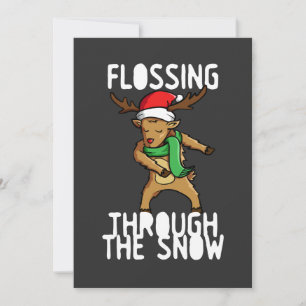 Cartão De Festividades Passando Fio Dental na Neve Rudolph Rena de Natal