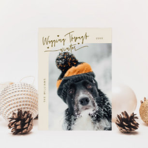 Cartão De Festividades Passando O Natal Do Cão De Inverno