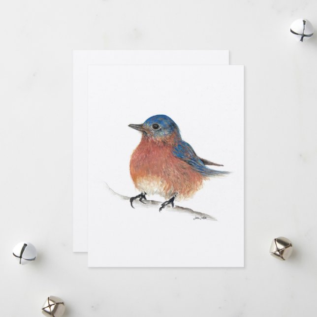 Cartão De Festividades Pássaro Azul Feriado (Frente/Verso In Situ)