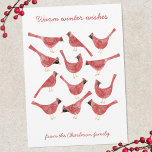 Cartão De Festividades Pássaro Cardinal Festivo Aquarela Personalizado<br><div class="desc">Pássaros Cardinals divertidos e festivos em vermelho e branco,  perfeitos para o Natal e as festas de inverno. Altere o nome e a saudação para personalizar,  e adicione sua própria mensagem no verso,  ou deixe em branco se preferir. Arte original de Nic Squirrell.</div>