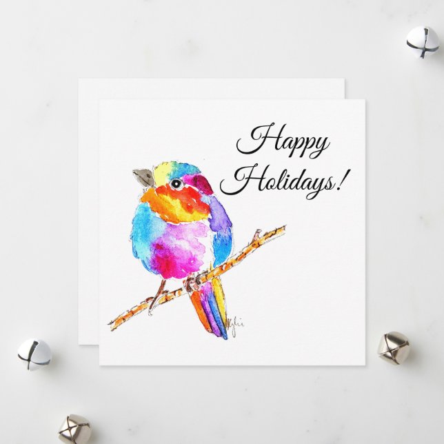 Cartão De Festividades Pássaro Colorido Pequeno (Frente/Verso In Situ)