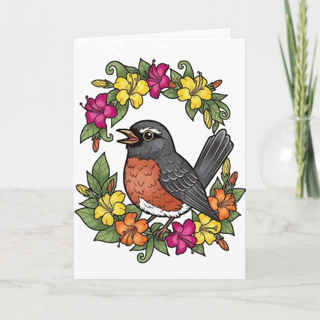 Cartão De Festividades Pássaro de Connecticut Doce Com Mirabilis (Frente)