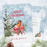 Cartão De Festividades Pássaro de inverno Elegante Bullfinch<br><div class="desc">Mande uma saudação elegante e tranquila com este lindo cartão de aquarela com um Bullfinch vibrante empoleirado num galho de árvores de inverno nevado. Personalize facilmente seu nome, mensagem, fontes e cores para um toque pessoal. Este cartão também está disponível como um download conveniente instantâneo. Encontre mais designs coordenadores na...</div>