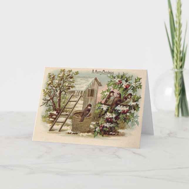 Cartão De Festividades Pássaro de Natal Holly Snow Harvest (Frente)