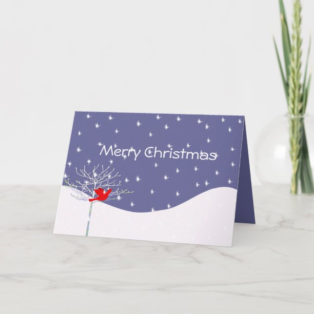 Cartão De Festividades Pássaro Natal Neve e Árvore Sua Dentro de Fotograf (Frente)