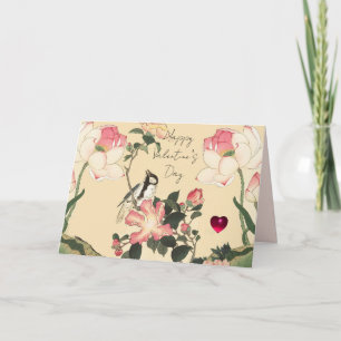 Cartão De Festividades PÁSSARO PEQUENO, ROSAS ROSADAS, FLOR DE LÓTUS Dia