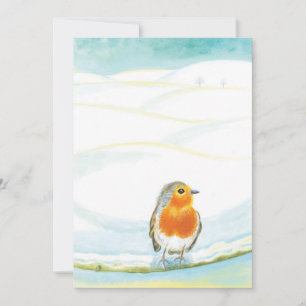 Cartão De Festividades Pássaro Robin Vermelho & Ilustração de Inverno  