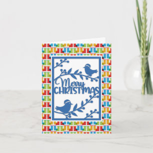 Cartão De Festividades Pássaros Azuis Médios Feliz Natal Falso Papercut