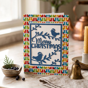 Cartão De Festividades Pássaros Azuis Médios Feliz Natal Falso Papercut