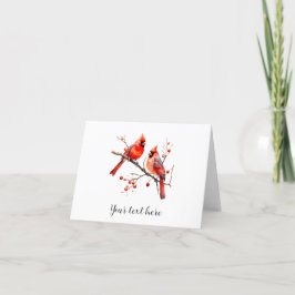 Cartão De Festividades Pássaros Cardinais Vermelhos no Ramo de Árvore Hol