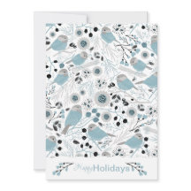 Pássaros Chickadee Fofos Flores Frutas Azul Cinza