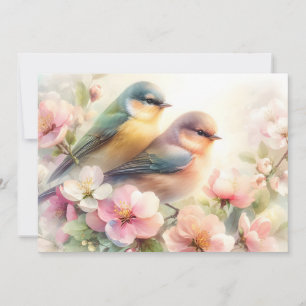 Cartão De Festividades Pássaros de Amor Doces Flores Pastel de Primavera