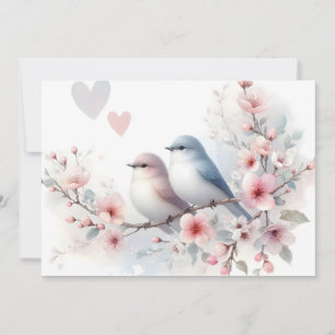 Cartão De Festividades Pássaros de Amor Romântico Ramo de Flor de Cerejei