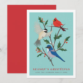 Cartão De Festividades Pássaros de Inverno Ilustrados