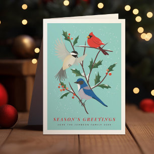 Cartão De Festividades Pássaros de Inverno Ilustrados Foto