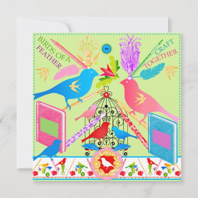 Cartão De Festividades Pássaros de um Artesanato de pena Juntos Placa Pla (Frente)