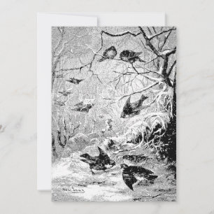 Cartão De Festividades Pássaros Na Neve Era Vitoriana Vintage 1889 Natal