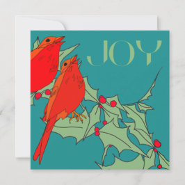 Cartão De Festividades Pássaros Vermelhos em Azul Turquesa