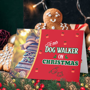 Cartão De Festividades Passeador de Cães no Natal Patas de Gato e Cachorr