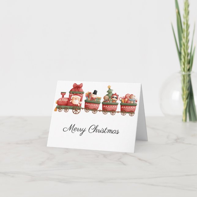 Cartão De Festividades Passeio de Trem com Papai Noel e Amigos (Frente)