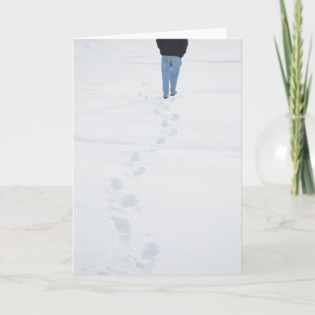 Cartão De Festividades Passos na Carta de Inverno de Neve Fresca (Frente)