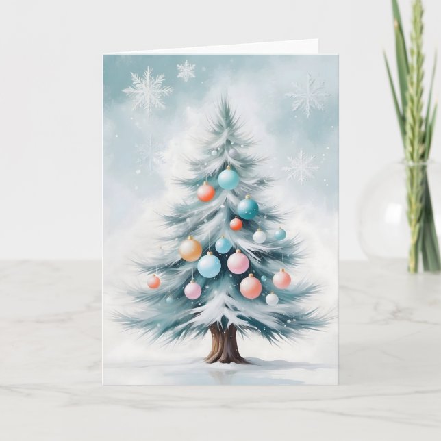 Cartão De Festividades Pastel Bare Pine Enorme Ornamentos Brilhantes (Frente)