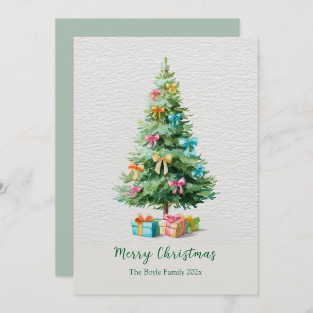 Cartão De Festividades Pastel Bows Christmas Tree Holiday Card (Frente/Verso)