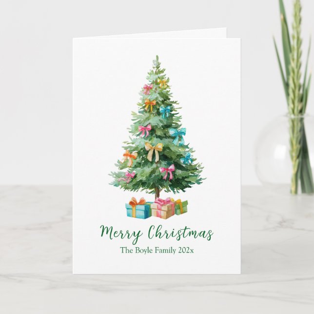 Cartão De Festividades Pastel Bows Ribbons Christmas Tree Card (Frente)