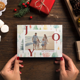 Cartão De Festividades Pastel Christmas Trees Red Joy Photo Holiday Card